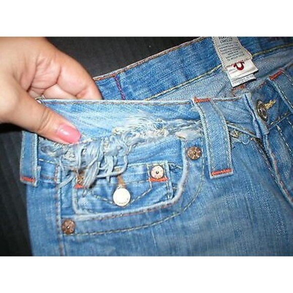 New Womens True Religion Joey Jeans 29 Distressed Ripped 100% Cotton USA Destroy - Picture 4 of 6